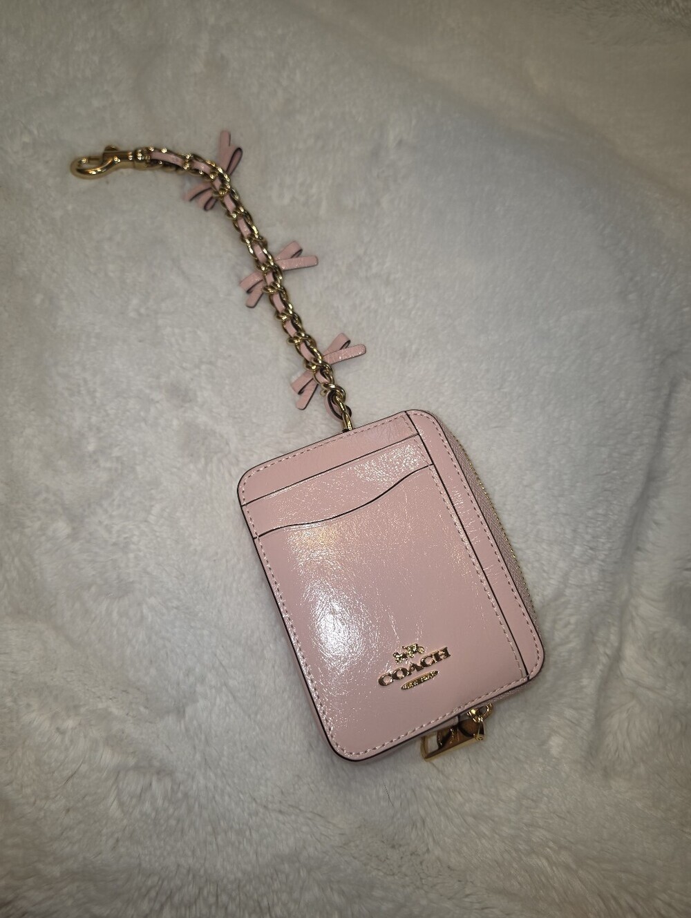 Coach Zip Card Case With Bows Chain Wristlet Leather CEC13 - Picture 4 of 7